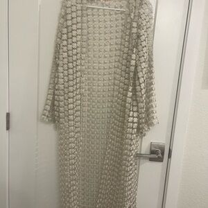 Mesh Floral Silver Boho Long Open-Front Cardigan Festival Rave Concert